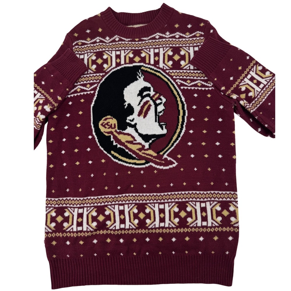 Florida State Seminoles FSU Ugly Christmas Sweater Men Medium Burgundy Fair Isle